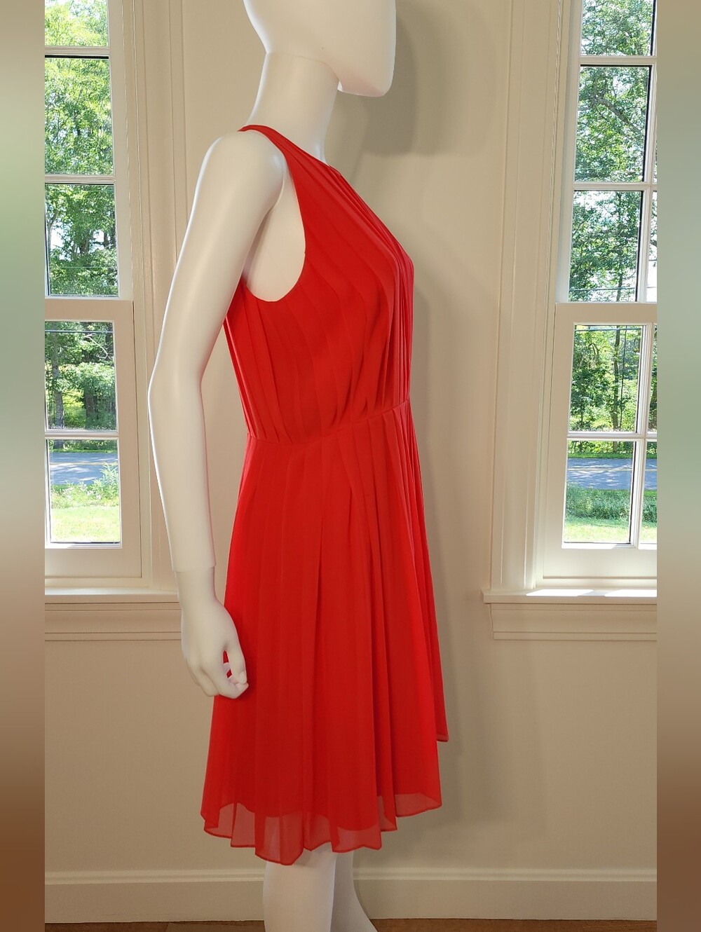 J. Crew Red Pleated Chiffon Dress - Picture 4 of 16
